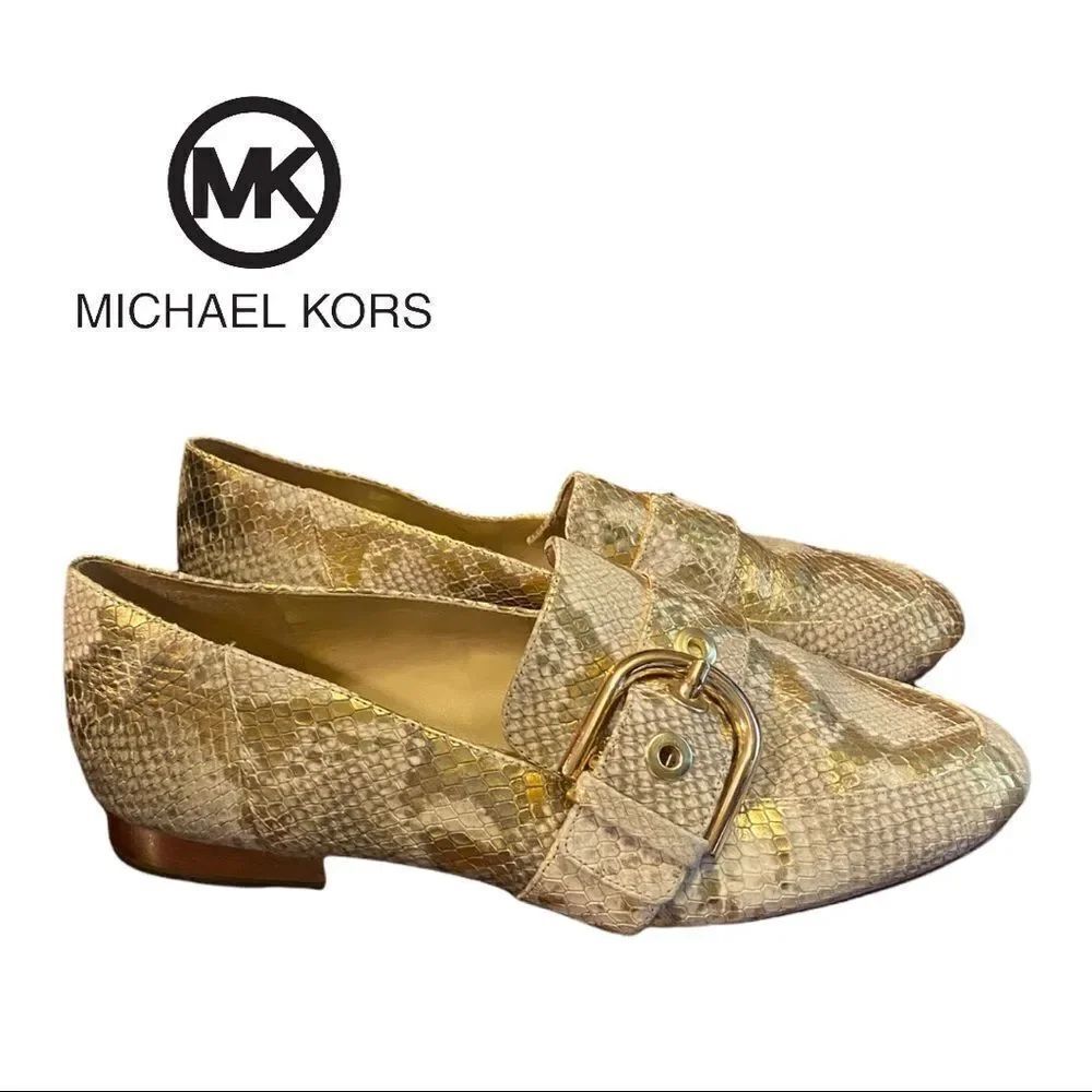 Michael Kors Women's Metallic Gold Snake Buckle Loafers Flats 7 7M